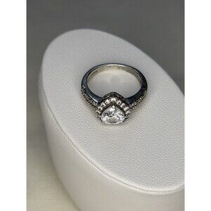 Ring Sterling Silver Cubic Zirconia Heart Halo Ring 925 Size 7